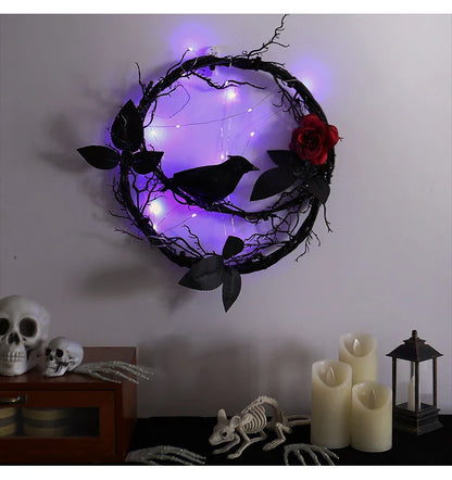 Glowing Dead Wood Black Crow Halloween Garland Decoration with Eerie Lighting Effect