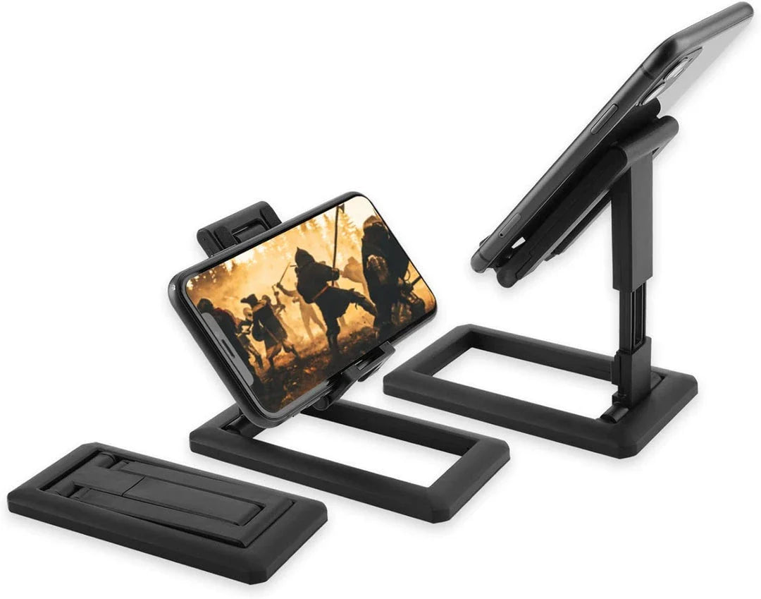 Adjustable and foldable phone stand made of durable aluminum alloy and silicone pads for hands-free convenience