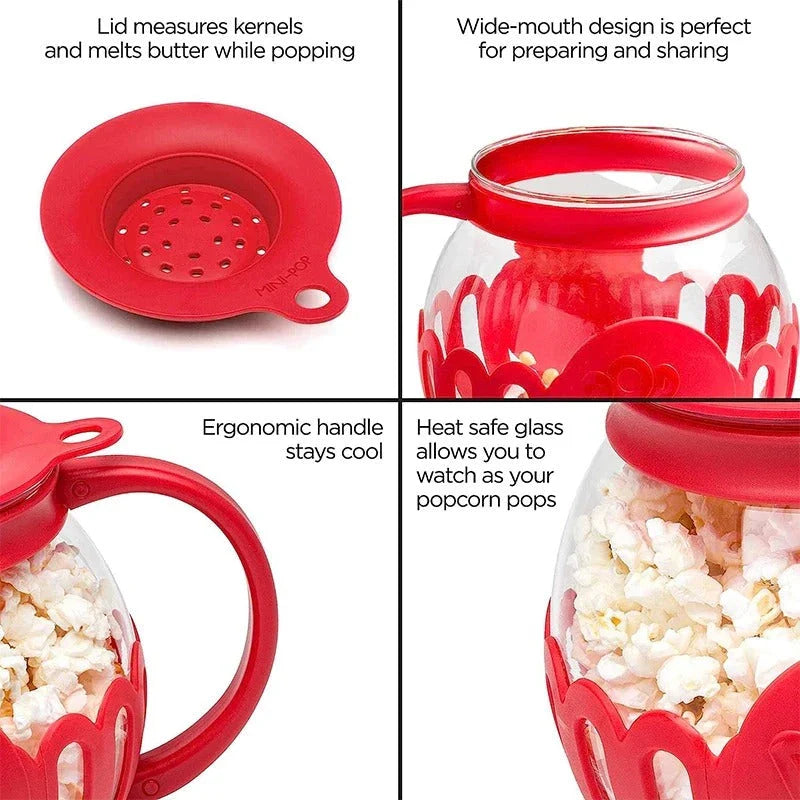 Hhomeenjoy US Microwave Glass Popcorn Popper with Silicone Lid for Fresh, Healthy Snacking