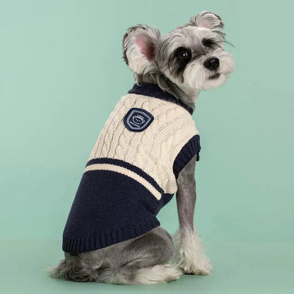 Cozy college-style pet dog sweater in multiple colors for small to medium-sized breeds