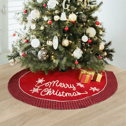 Premium plaid Christmas tree skirt with festive red and black edging
