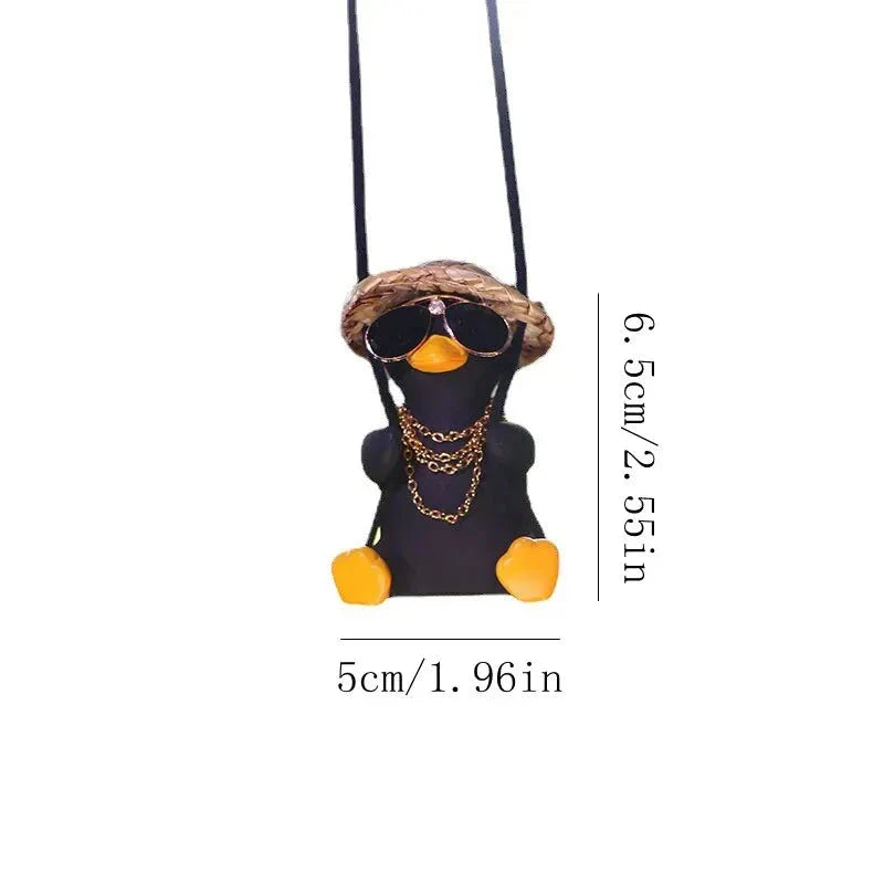 Cute swinging duck car pendant with a guitar and coke-themed design, adding a touch of personality to your vehicle