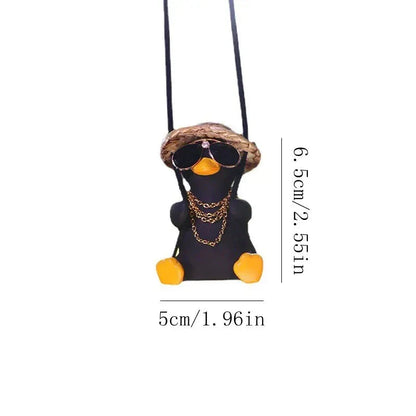 Cute swinging duck car pendant with a guitar and coke-themed design, adding a touch of personality to your vehicle