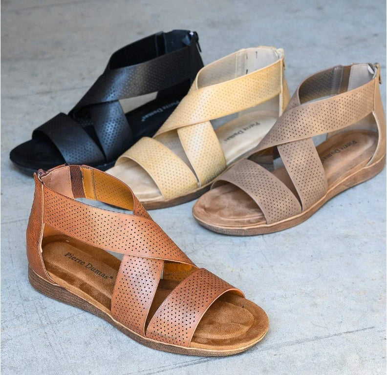 Comfortable flat toe casual sandals with a durable PU upper, flexible rubber sole, and sleek hollow design for all-day wear
