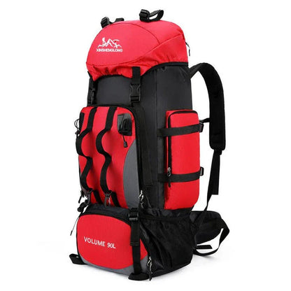 Premium outdoor hiking backpack made from water-resistant nylon with padded shoulder straps and multiple storage compartments.