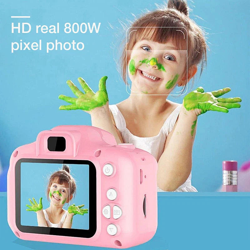 Kids mini HD digital video camera with 800W pixel sensor, 100-degree wide-angle lens, and 2.0-inch TFT screen