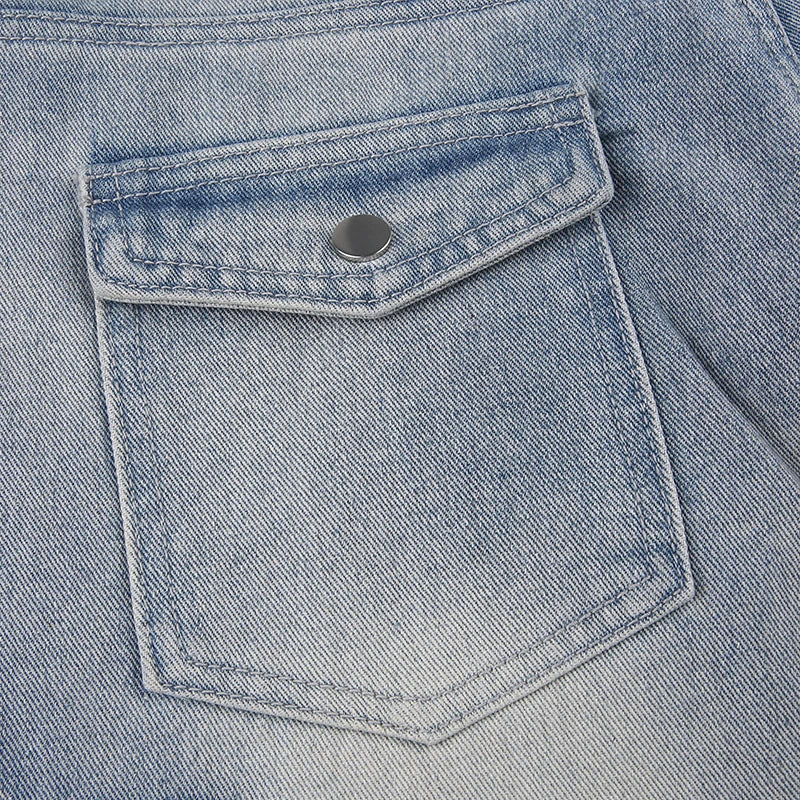 Premium embroidered high-rise straight leg denim jeans in a classic blue color