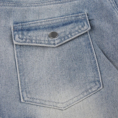 Premium embroidered high-rise straight leg denim jeans in a classic blue color