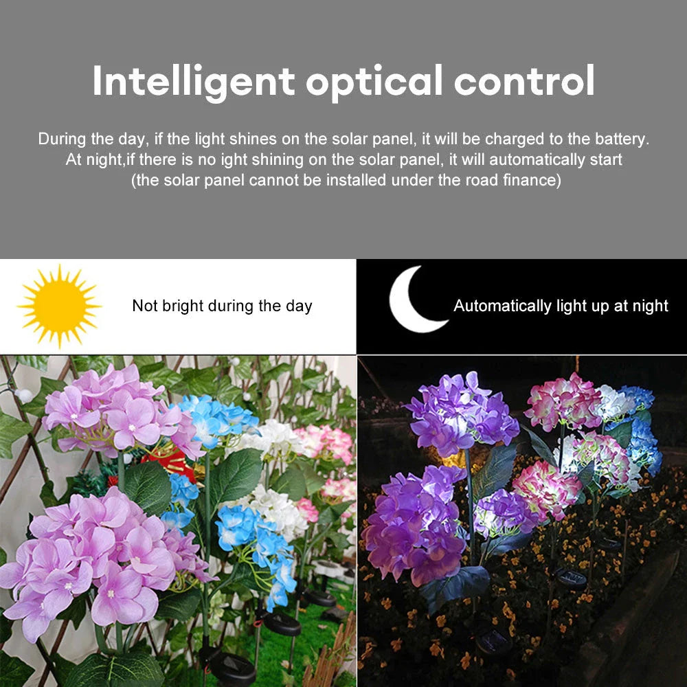 Captivating Hydrangea Rose Solar LED Garden Lights that effortlessly illuminate outdoor spaces with natural elegance