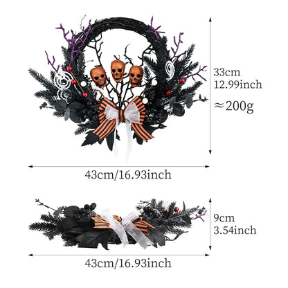 Spooktacular Halloween Skull Wreath with simulated yellow skulls, a chilling yet elegant addition to your holiday decor