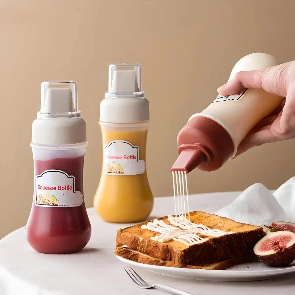 Premium 350 ml sauce squeeze bottle with 5-hole nozzle for even distribution of ketchup, mustard, oils, and other condiments