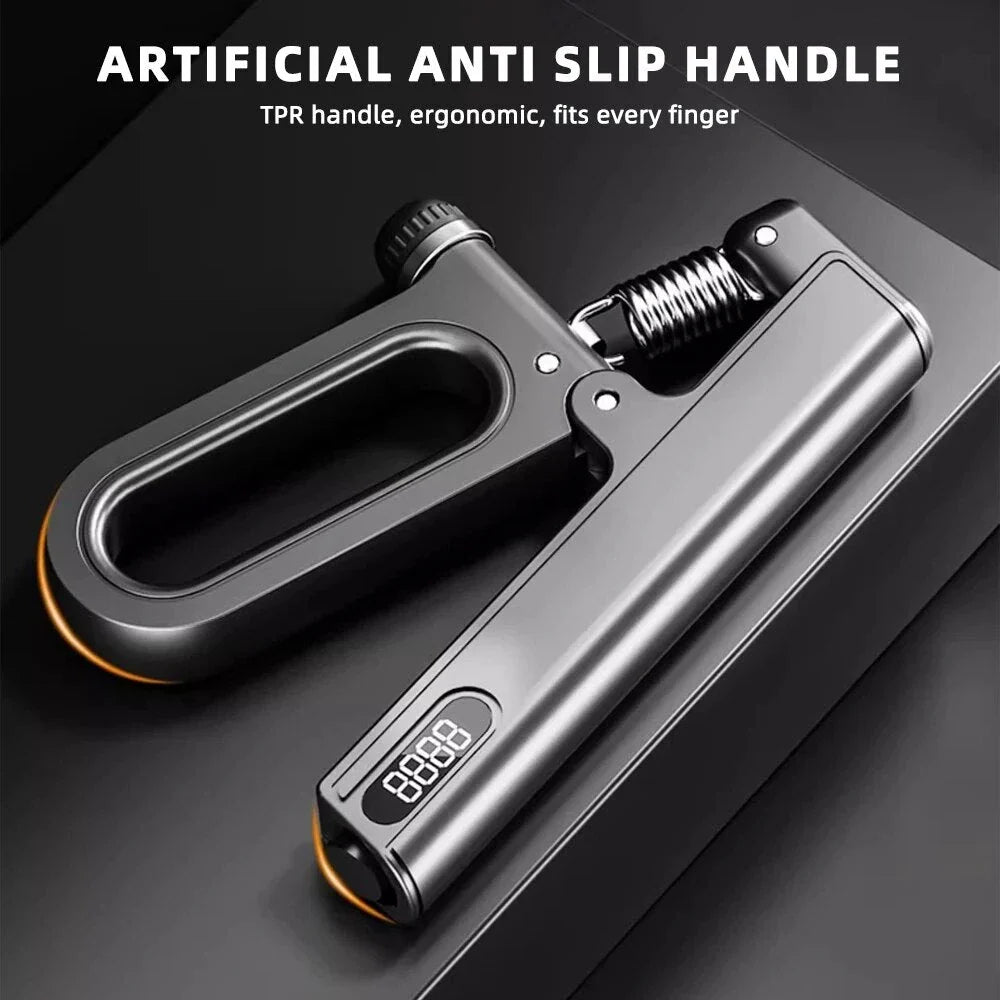 Adjustable electronic hand grip strengthener with digital counter, designed for fitness arm, wrist, and finger training