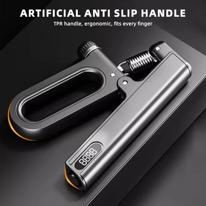 Adjustable electronic hand grip strengthener with digital counter, designed for fitness arm, wrist, and finger training