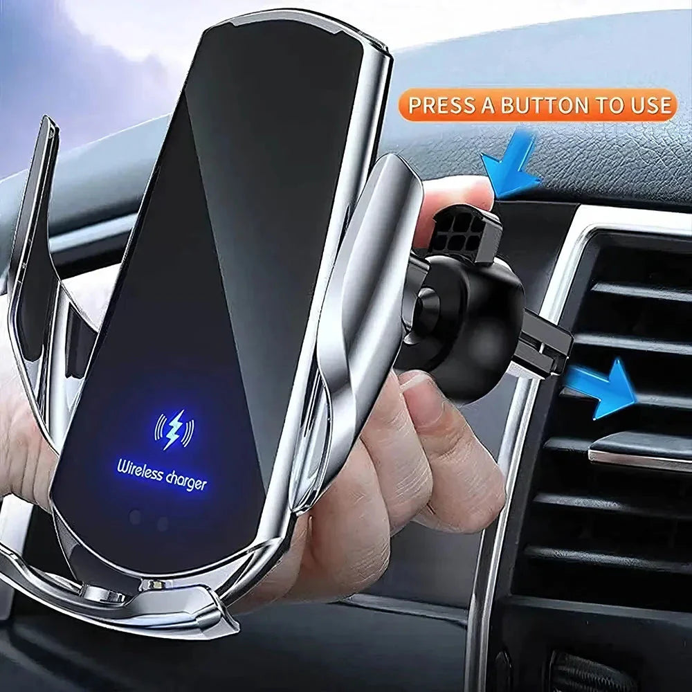 15W Fast Charging Auto-Clamping Wireless Car Charger with 360-Degree Rotation and Universal Qi Compatibility