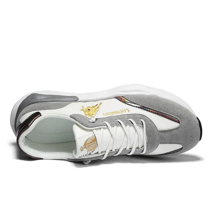 A pair of stylish, breathable men's casual shoes with a thick, durable rubber sole for enhanced comfort and traction.