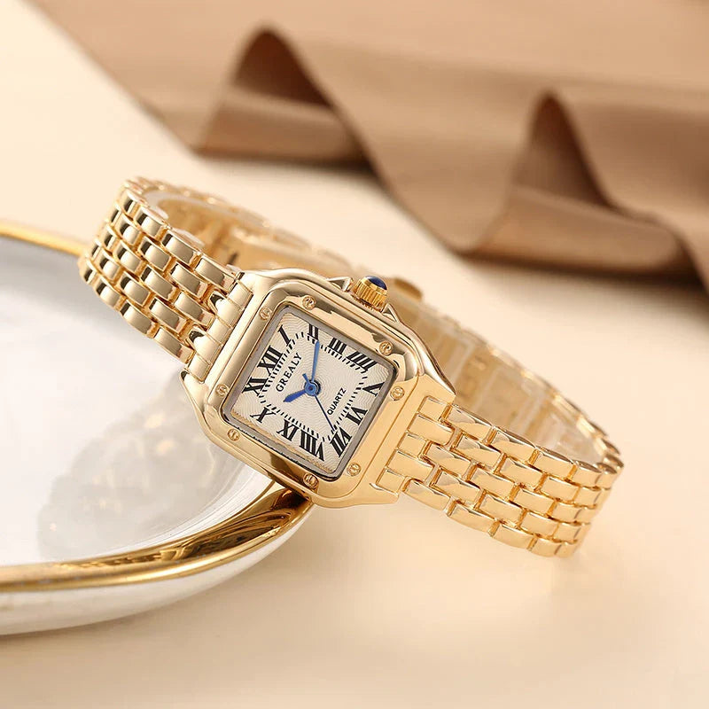 Elegant stainless steel square women's watch with quartz movement and sleek design