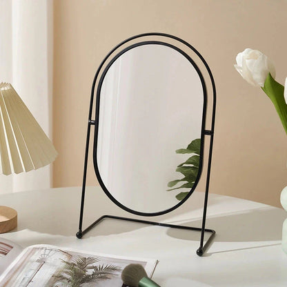 Large minimalist desktop makeup mirror in black color with modern, sleek design for use in dorms, bedrooms, or dressing areas