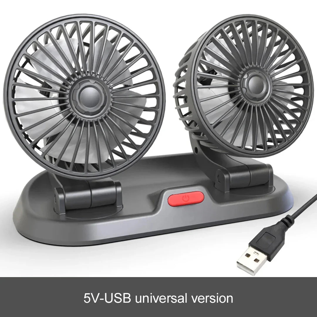 Dual Head USB Car Fan with Adjustable Airflow for Optimal Cooling in Vehicles