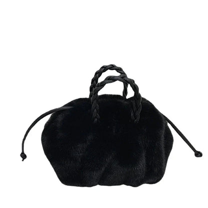 Elegant pleated leather and mink fur handbag in various colors, featuring a chic and modern cloud-like design