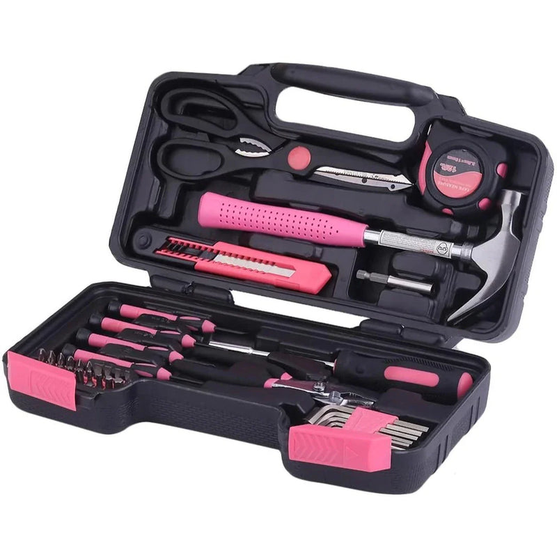 Hhomeenjoy US Versatile 39-Piece Pink Household Tool Kit - Perfect for Home, Office & DIY