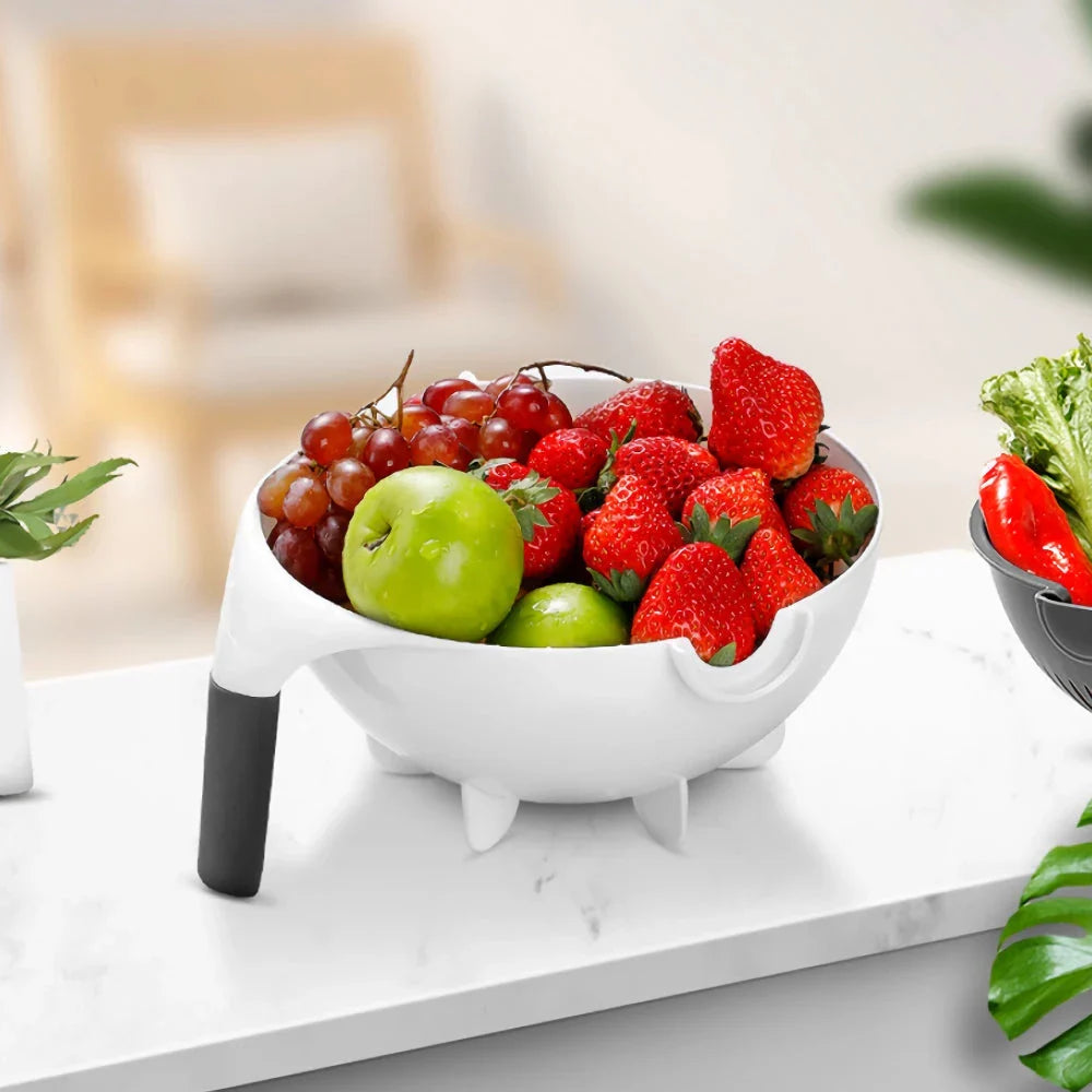 Multifunctional 2-in-1 Vegetable Slicer and Fruit Strainer with slicing disc, grater, and spiralizing accessories