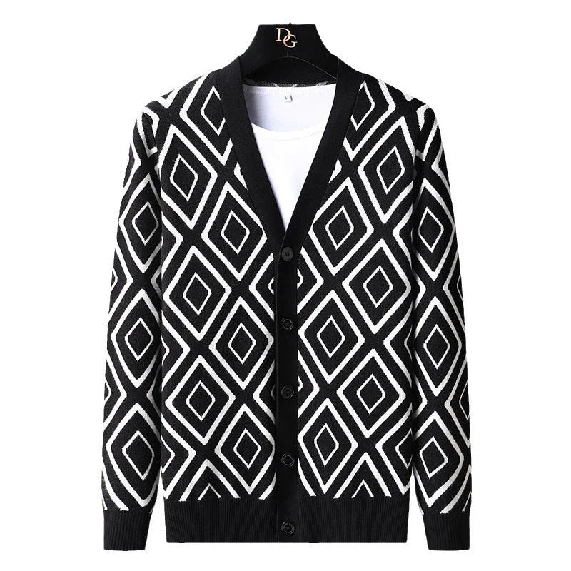 Premium knitted cardigan sweater for men in various classic color options, featuring a soft, comfortable blend of materials and a modern, tailored fit.