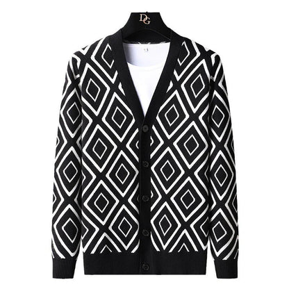 Premium knitted cardigan sweater for men in various classic color options, featuring a soft, comfortable blend of materials and a modern, tailored fit.