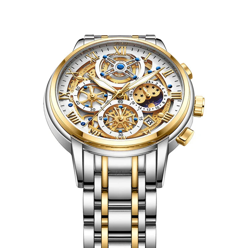 Premium quartz multifunction waterproof watch for men with stainless steel band and various color options
