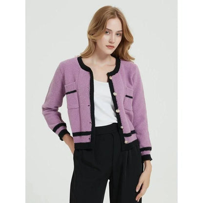 Cozy and Fashionable Purple Knit Cardigan for Women - Warm, Comfortable, and Stylish Outerwear