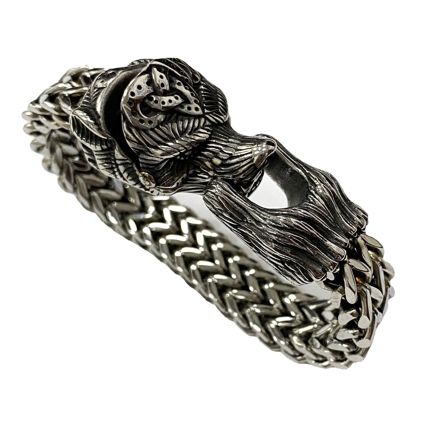 Titanium steel Viking-inspired bracelet with a polished finish and bear design, perfect for modern men seeking a bold, retro-punk accessory.