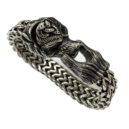 Titanium steel Viking-inspired bracelet with a polished finish and bear design, perfect for modern men seeking a bold, retro-punk accessory.
