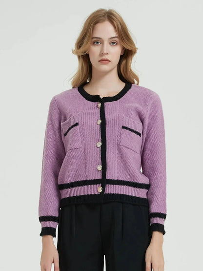 Cozy and Fashionable Purple Knit Cardigan for Women - Warm, Comfortable, and Stylish Outerwear