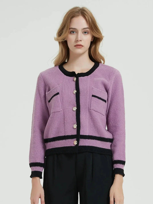 Cozy and Fashionable Purple Knit Cardigan for Women - Warm, Comfortable, and Stylish Outerwear