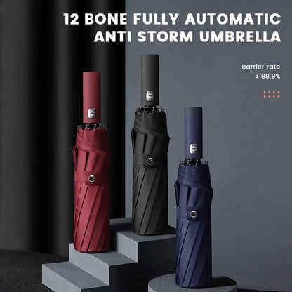 Compact Automatic UV Protection Umbrella with Windproof Design and Portable Three-Fold Construction