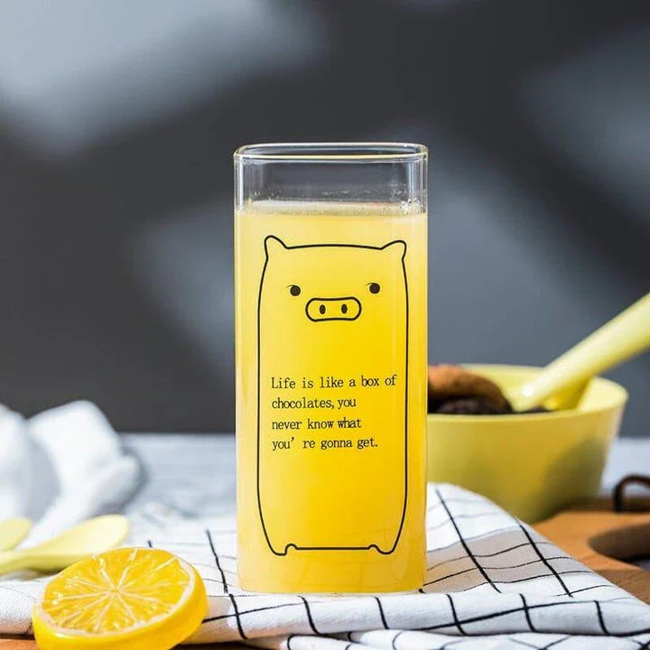 Funny Animals Glass with a playful pig design, made from eco-friendly glass with a 13oz capacity, perfect for everyday use.