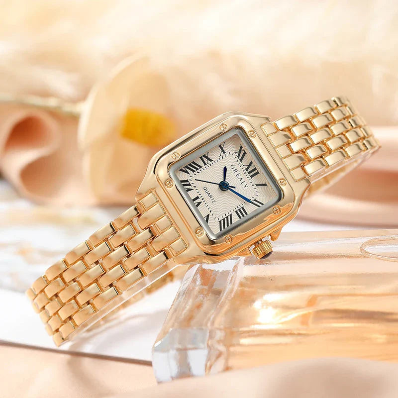 Elegant stainless steel square women's watch with quartz movement and sleek design