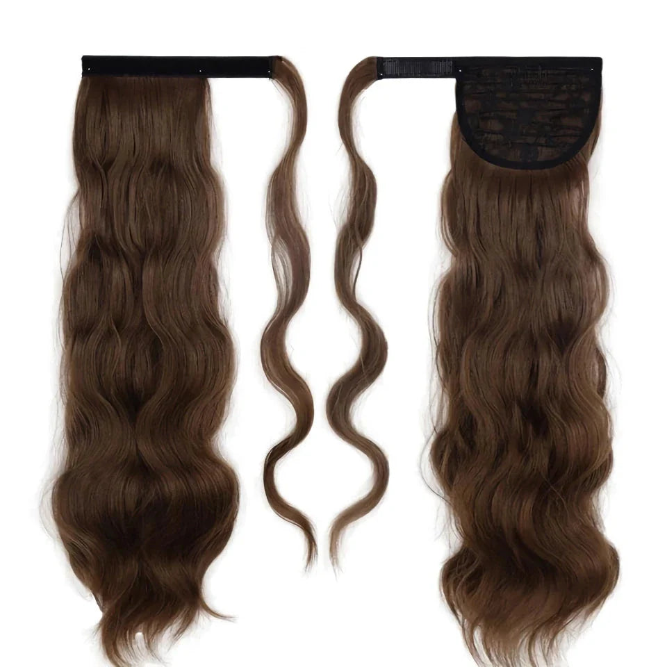 Glamorous blonde wavy clip-in ponytail for a Hollywood-inspired hairstyle