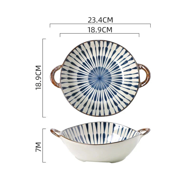 Elegant porcelain noodle and soup bowl with a comfortable handle, perfect for serving a variety of hot and cold dishes.