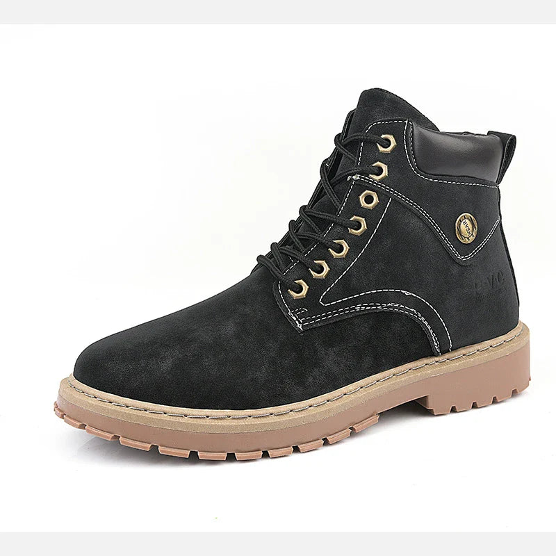 Premium men's casual Martin boots with round toe, made of durable PU material and featuring a comfortable rubber sole for all-day support.
