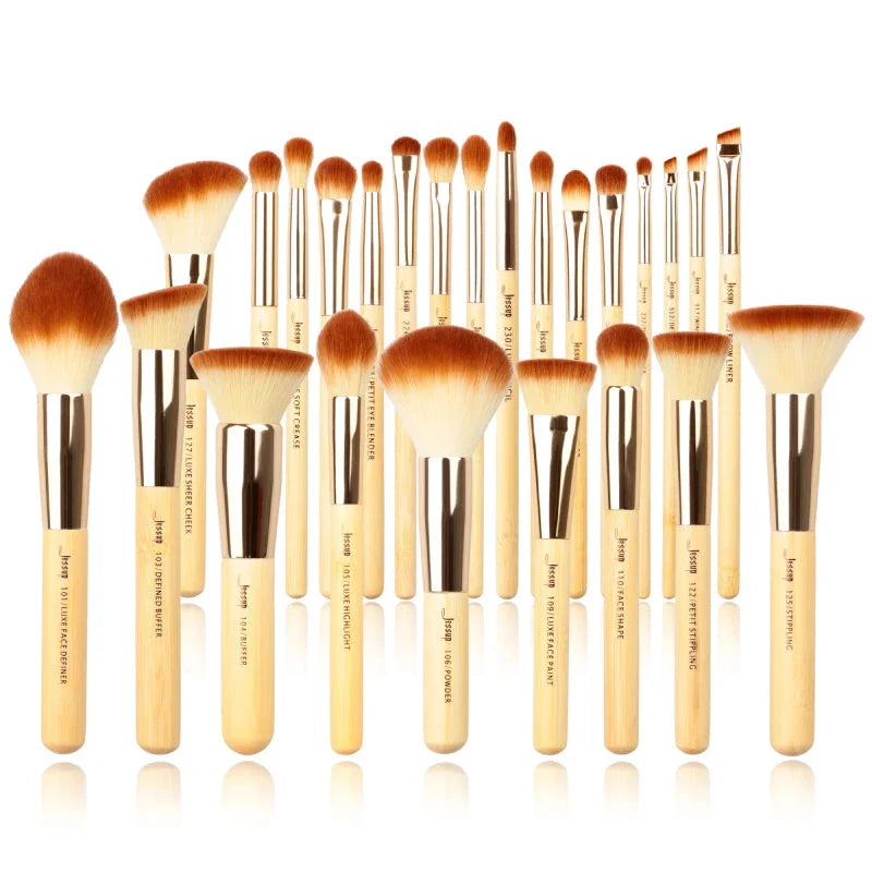 25-piece bamboo makeup brush set with soft synthetic bristles for flawless foundation, eyeshadow, and contouring application