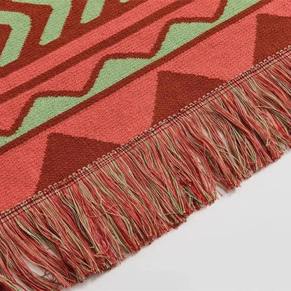 Luxurious Indian Tribal Geometric Pattern Throw Blanket with Fringes for Cozy Home Decor