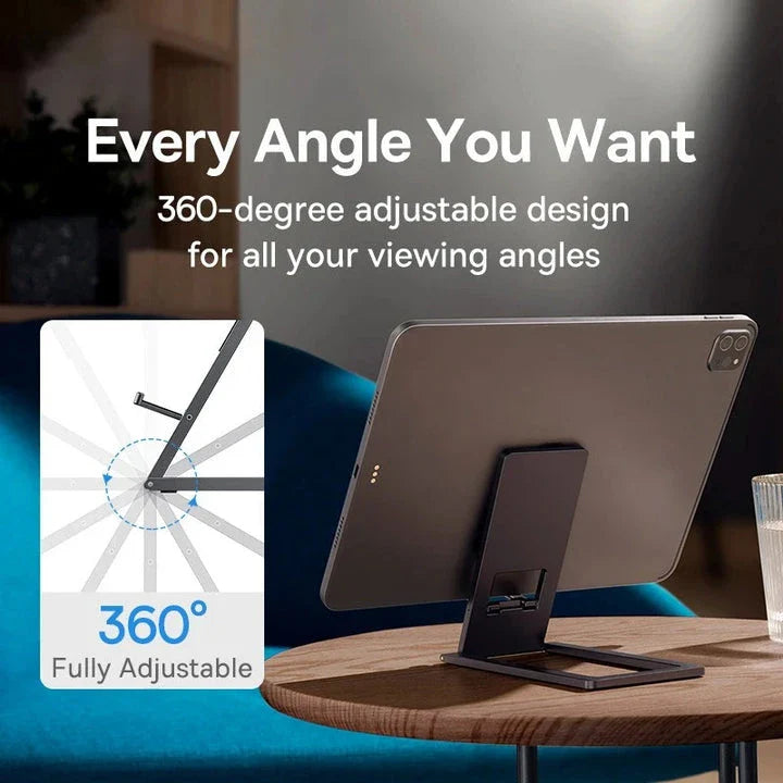 Aluminum Foldable Desktop Tablet and Laptop Stand with Adjustable Angles and Sleek Design