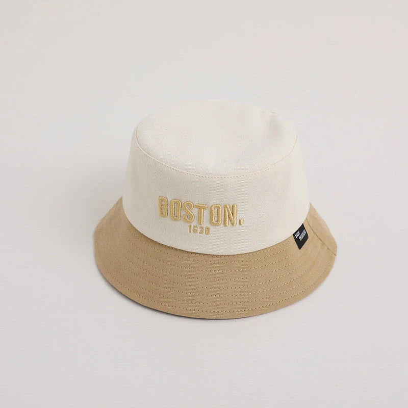 Adjustable and wide-brimmed kids' sun hat with trendy Korean letter embroidery, offering sun protection and a comfortable fit