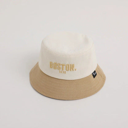 Adjustable and wide-brimmed kids' sun hat with trendy Korean letter embroidery, offering sun protection and a comfortable fit