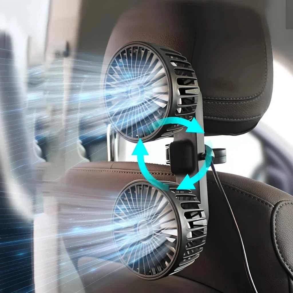 Adjustable Dual-Head Car Seat Cooling Fan with Powerful Airflow and Flexible Placement