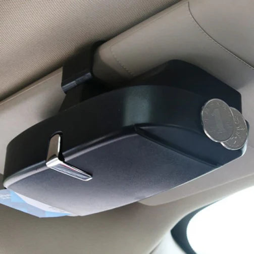 Magnetic Car Sunglasses Holder with Clip-On Design, Card Slot, and Durable ABS Plastic Construction
