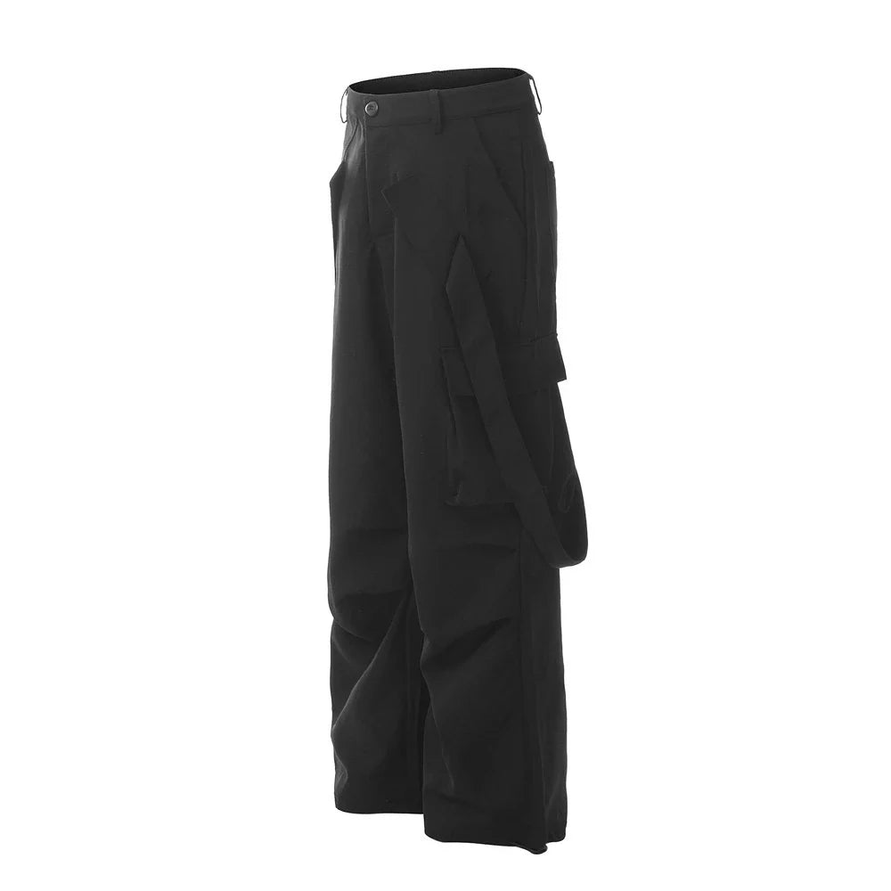 Premium pleated overalls for men with ribbon pockets, available in black and apricot colors, sizes S-XL