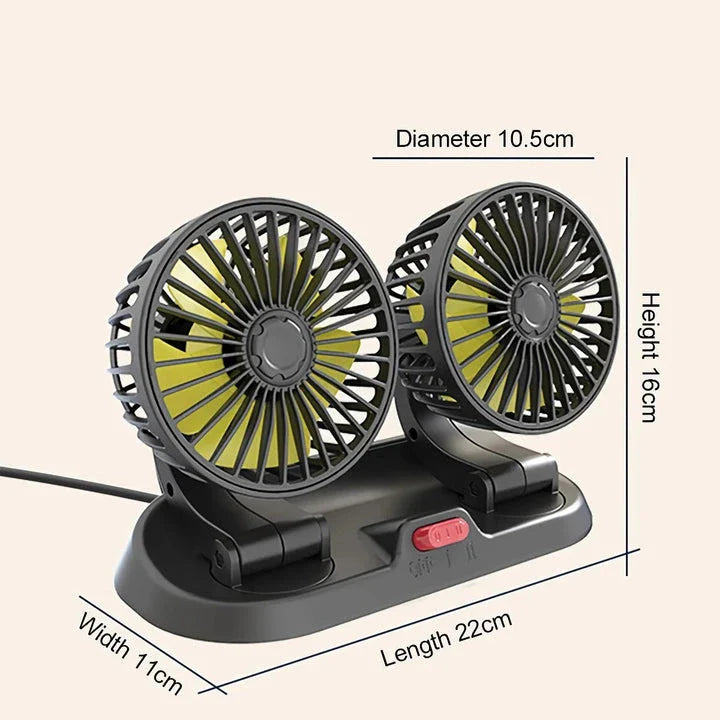 Dual Head USB Car Fan with Adjustable Airflow for Optimal Cooling in Vehicles