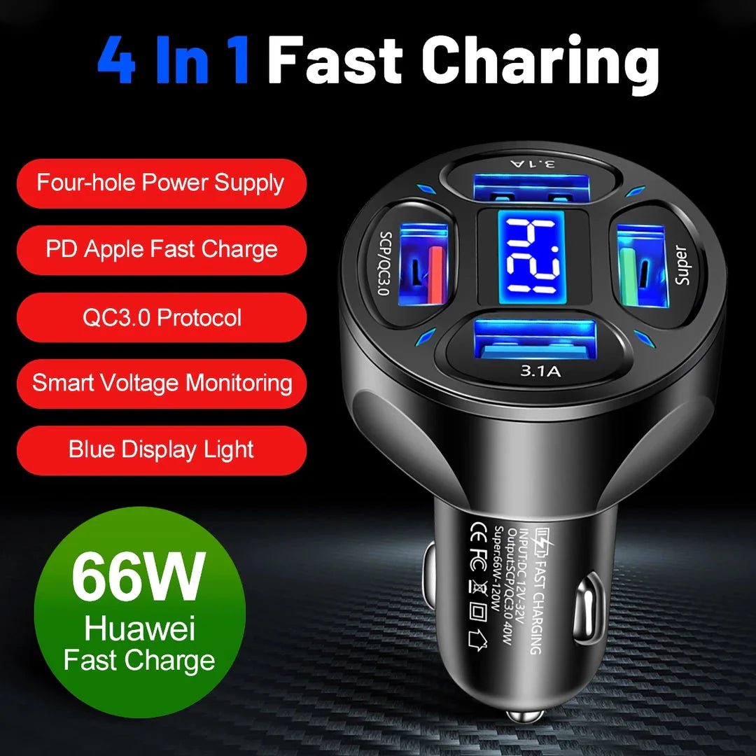 3-Port USB Car Charger with Quick Charge 3.0 technology for fast, efficient charging of smartphones, tablets, and other devices while driving
