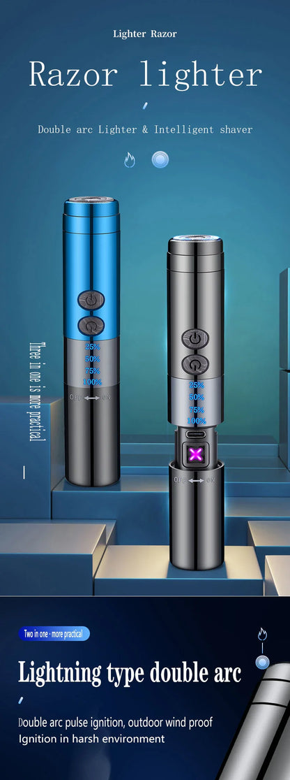 Dual Arc Lighter Razor with sleek zinc alloy body and stainless steel blade for effortless beard grooming